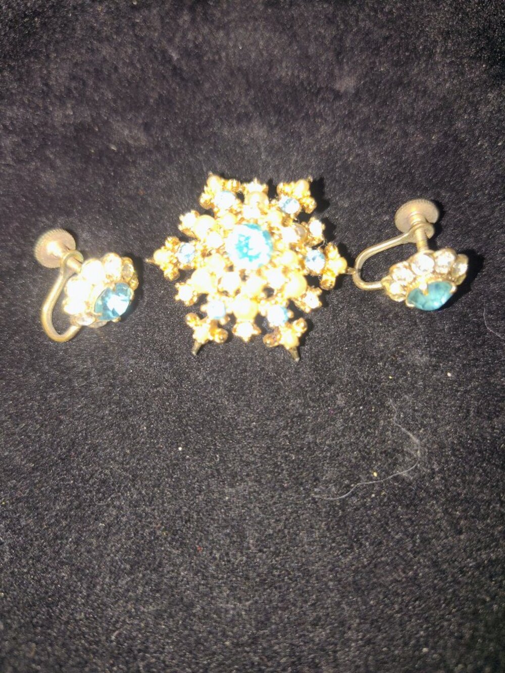 Vintage 1950s Coro Snowflake Starburst Brooch & Earrings Set – Aqua Rhinestones